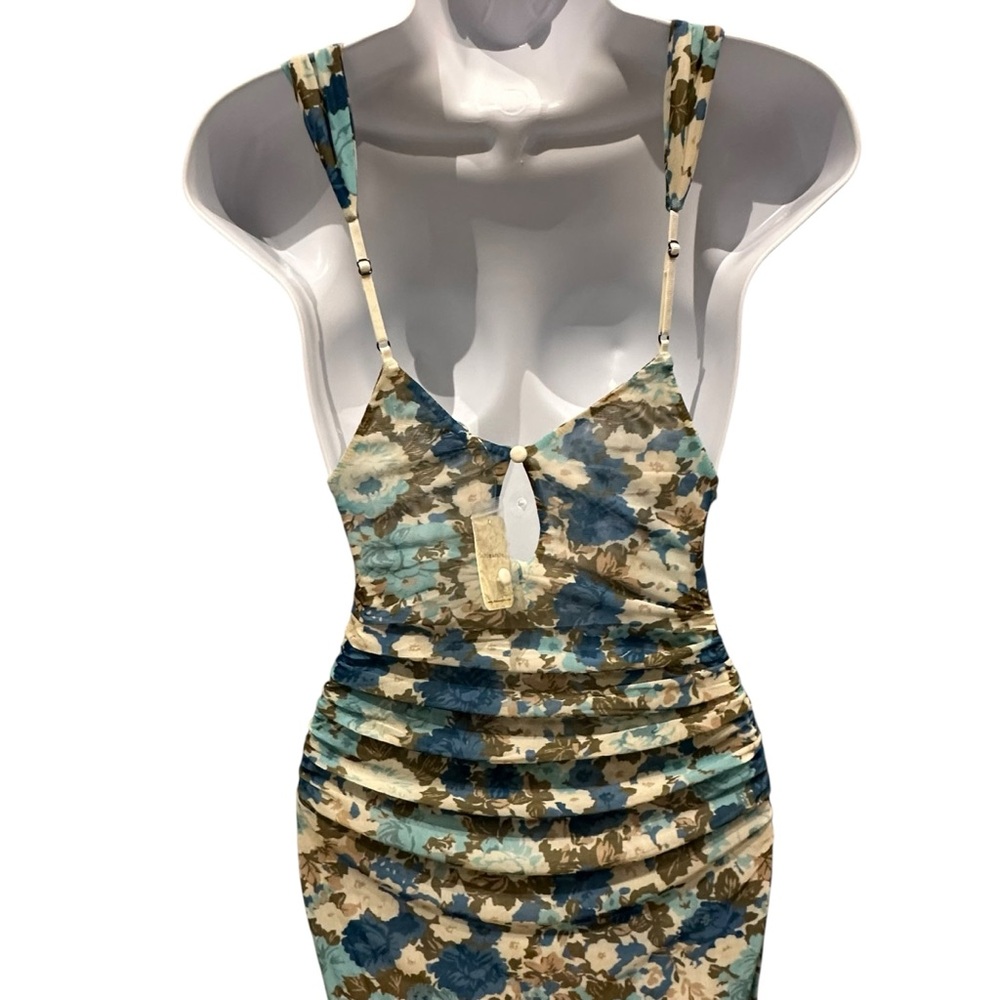 Free People | Long Live Printed Bodycon Dress or Slip Blue | Small New with Tag - Picture 5 of 16